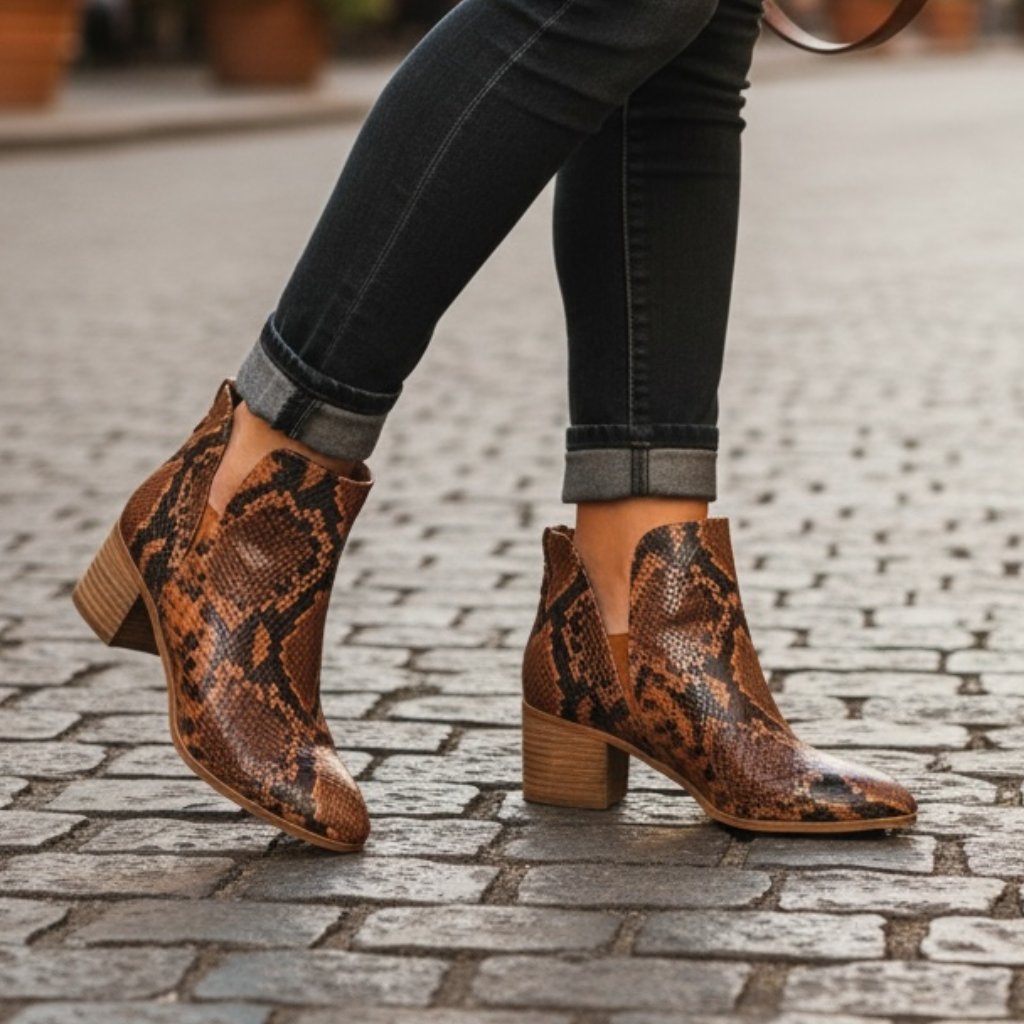 Franco Sarto Roar Snakeskin Embossed Brown/Cognac Bootie Sz 7m #153q